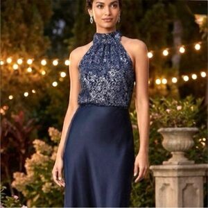 J. CREW, Halter Tie-neck Top in Metallic Blue Lace, Size Medium, NWT